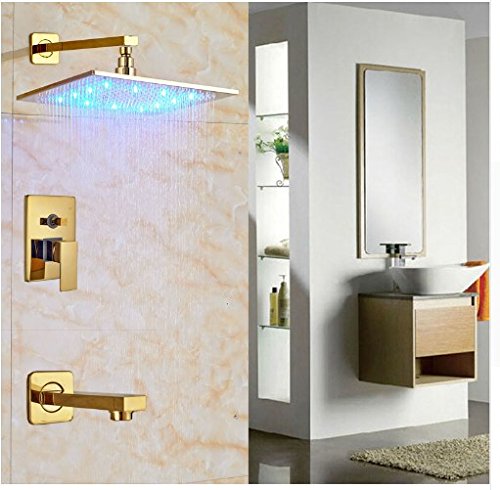 Robinet mitigeur douche baignoire avec ciel de pluie LED 30,5 cm et bec de remplissage mural