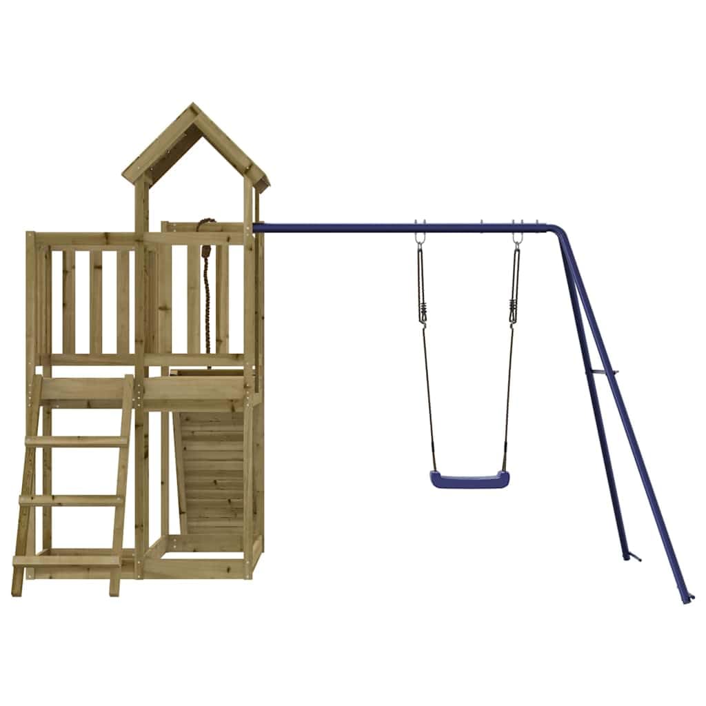 Imprägniertes Kiefernholz Spielturm mit Kletterwand, Schaukel, Sandkasten für Kinder ab 3 Jahren, robustes Garten-Klettergerüst mit Dach, Seil, Leiter, Zubehör, outdoor, langlebig und sicher