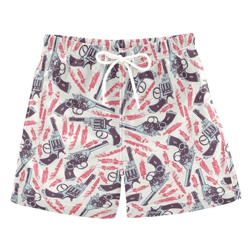 Boys Swim Trunks Quick Dry Retro Gun Beach Board Shorts with Mesh Lining Youth Swimwear 2-12T