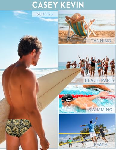 Casey Kevin Men's Triangle Swimming Brief Sexy Low Waist Swimwear Printed Bikini Surf Bathing Swimsuits4