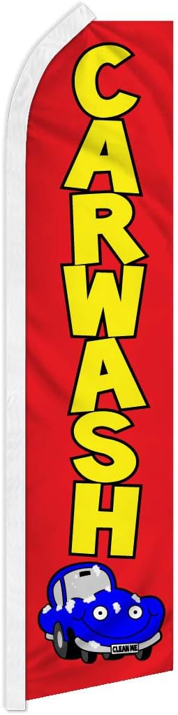 Car Wash Red Swooper Feather Flag - Great for Car Washes, Dealerships, and Gas Stations