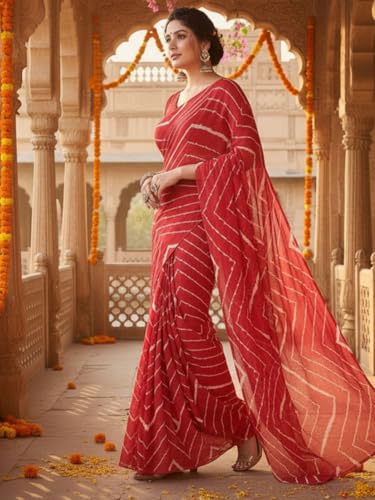 Image of AKHILAM Women's Georgette Solid Ready To Wear one Minute Saree With Unstitched Blouse Piece