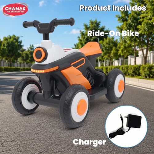 Image of Chanak Giggly Wheels Electric Kids Bike, 4 Wheel Ride On ATV for Boys & Girls, Quad Bike with Music, LED Lights, Forward Reverse Function & Rechargeable Battery Electric Bike for Kids 3+