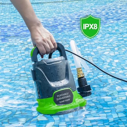 Image of Sump Pump 1HP Submersible Water Pump 3700GPH Electric Portable Transfer Water Pump for Pool Draining Basement, Green