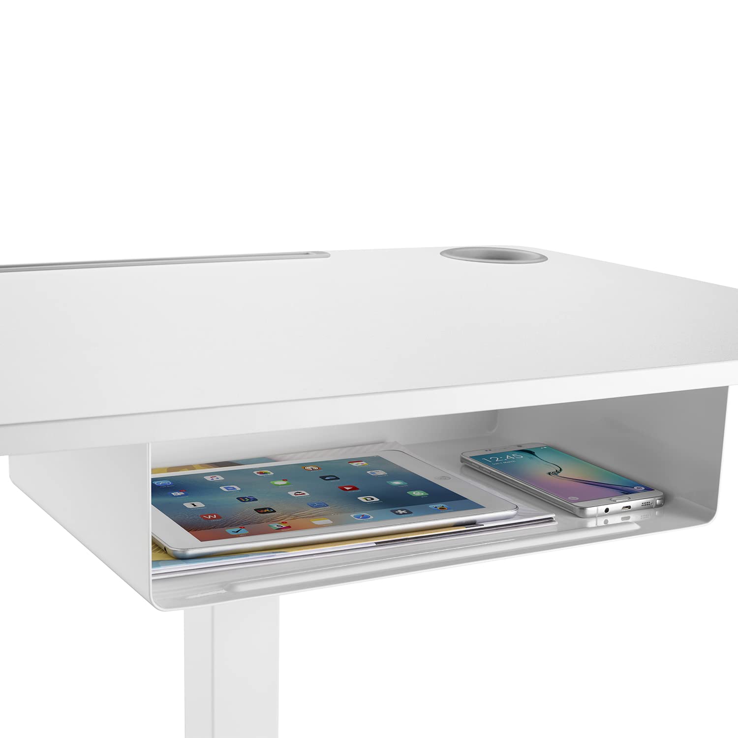 Maclean MC-903 Höhenverstellbarer Laptoptisch mit Rollen und mit Einer Schublade Sitz-steh-Schreibtisch Höhenverstellbar bis max. 113cm max. 8kg (Weiß)