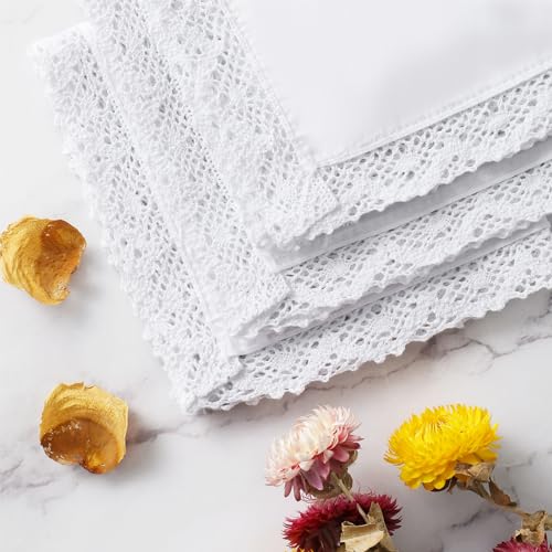 Image of HOULIFE Wedding Handkerchiefs for Bride Something Blue Bride Groom Gift | Soft Material, Breathable & Durable, Handkerchief for Bride on Wedding Day, Lace Edge