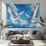 Schwanen-Muster Wandteppich Wandkunst Weiß Wandtuch Wandbehang für Schlafzimmer Wohnheim Wanddeko, Tagesdecke, Wandbespannung oder Picknickdecke, 230x180cm