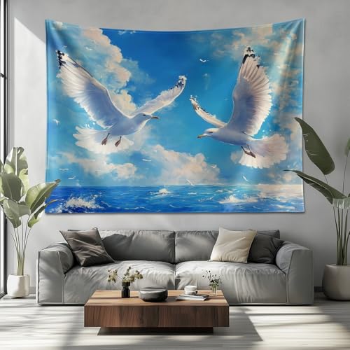 Schwanen-Muster Wandteppich Wandkunst Weiß Wandtuch Wandbehang für Schlafzimmer Wohnheim Wanddeko, Tagesdecke, Wandbespannung oder Picknickdecke, 230x180cm