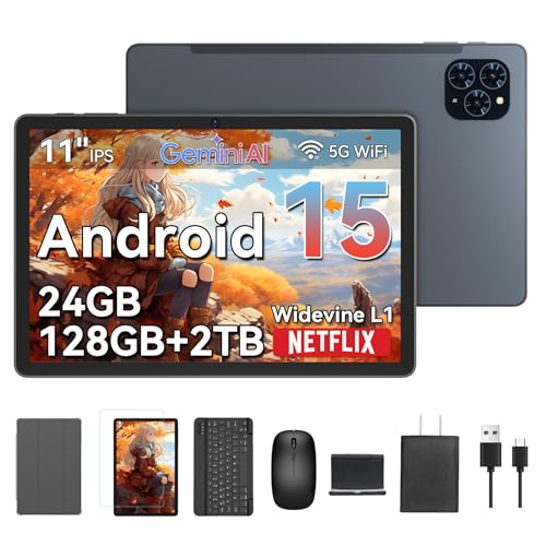 TABWEE T90 Android 16 Tablet mit Tastatur - Gemini AI, 24GB RAM+128GB ROM, Octa Core T615, Gaming Tablet 11 Zoll, 1920x1200 FHD+IPS, 8000mAh Akuu, 13MP+5MP KI Kamera, 5G WiFi, Widevine L1, GPS