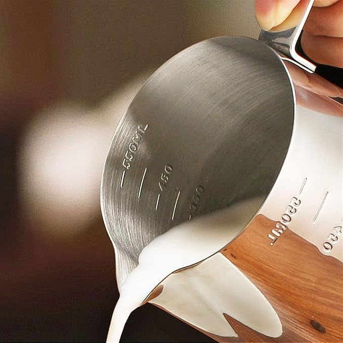 MallArt® Paslanmaz Çelik Sütlük - Barista Süt Isıtıcı & Köpürtücü | Latte Art Pitcher | Küçük & Büyük Boy Seçenekli, Ocak Üstü Çelik Süt Potu (350 ml)
