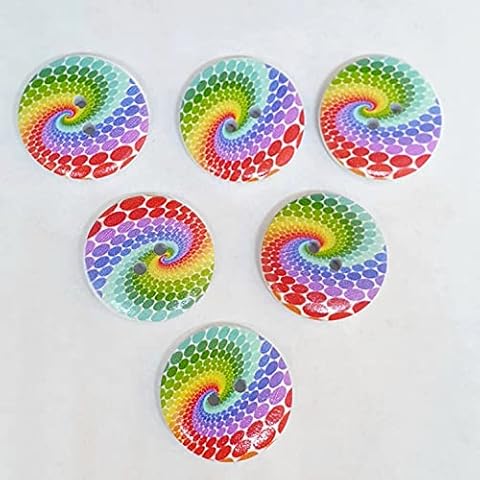 MajorCrafts® 16pcs 25mm Rainbow Swirl Pattern 2 Holes Round Wooden Large Sewing Buttons Needlework Embellishments Cover