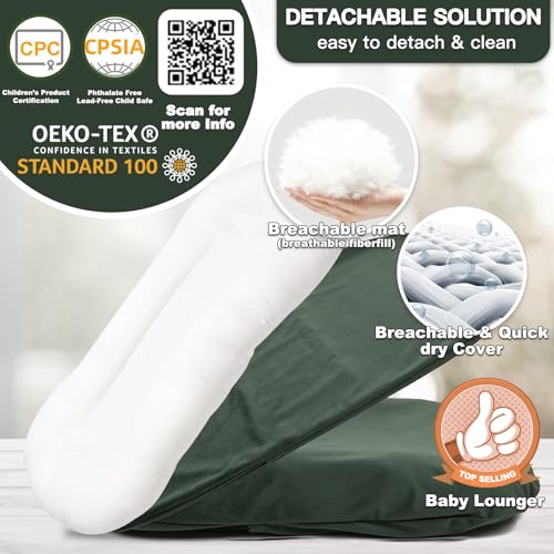 Image of Infant Support Cushion - Baby Support Cushion for Newborn, 0-24 Months, Portable Tummy Time Mat for Home and Travel, Soft Cotton, Supervised Use, Baby Essentials Gift, Moss(1 Cushion + 1 Cover)