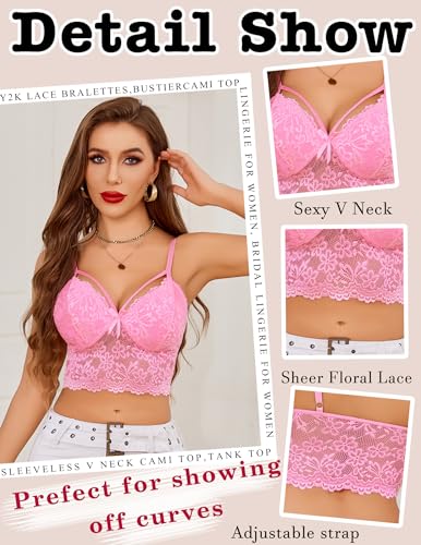 Image of Avidlove Lace Bralette for Women Lingerie Spaghetti Adjustable Strap Tank Camisole Crop Top