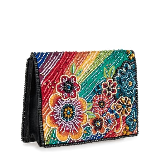 Mary Frances Wonderland Beaded Wallet Mini Clutch Purse with Rainbow Floral Design Multiple Compartments, Multicolor