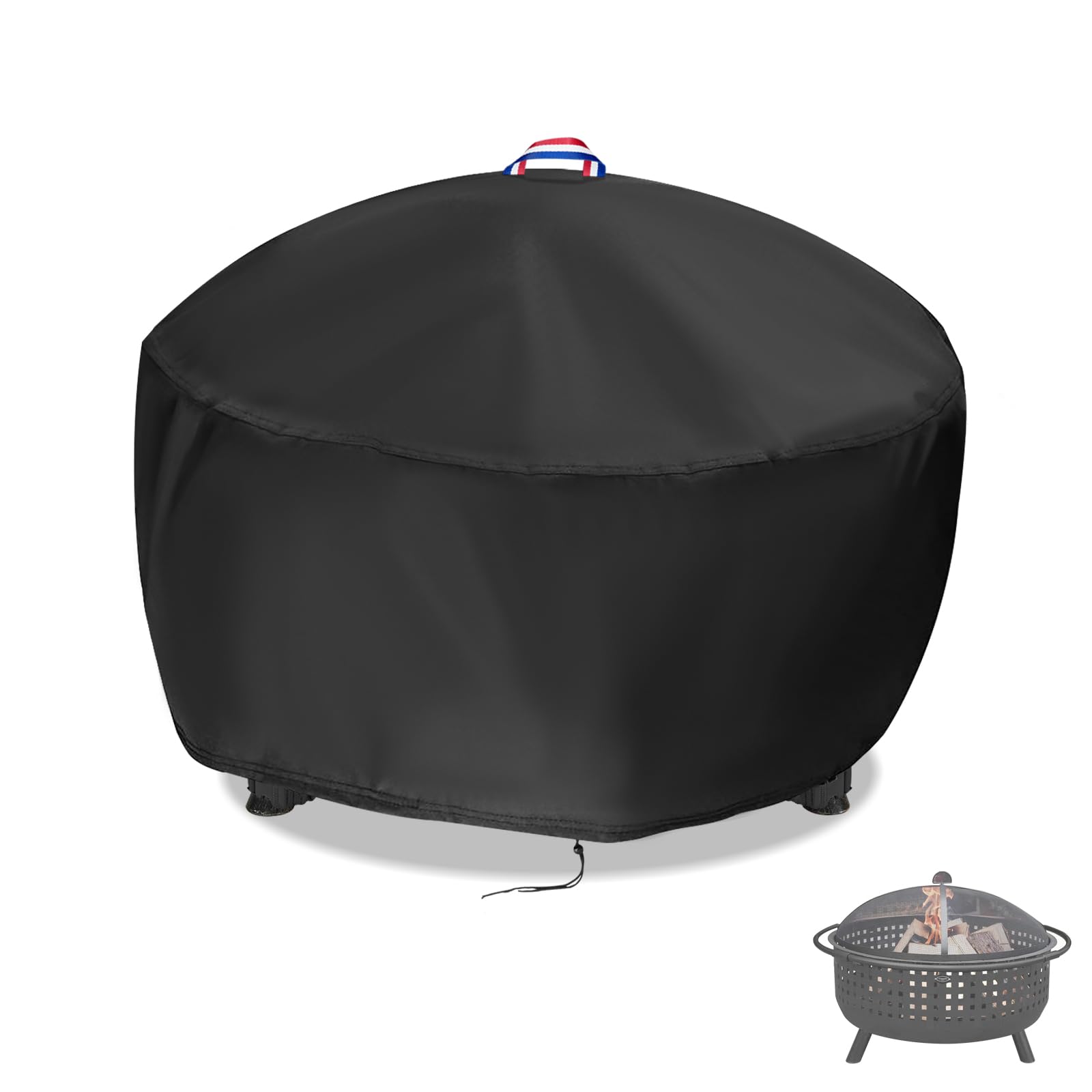 Flymer Fire Pit Cover Round, 500D Heavy Duty Waterproof Windproof Outdoor Firepit Cover, Garden Fire Pit Covers for Fire BBQ, Fire Table, 71 x 56cm, Black