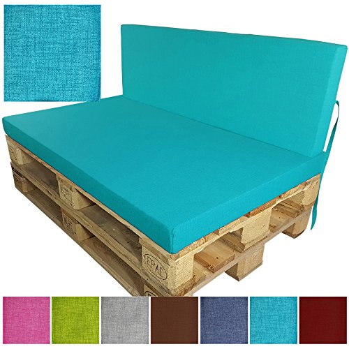 PROHEIM Cojines palés Outdoor - Cojín De Respaldo O Cojín De Asiento (NO Es Un Set) para Sofá-Palé Apto para Exteriores, Resistente A Las Manchas De Agua, Color:Turquesa, Variante:Asiento 120 x 80 cm