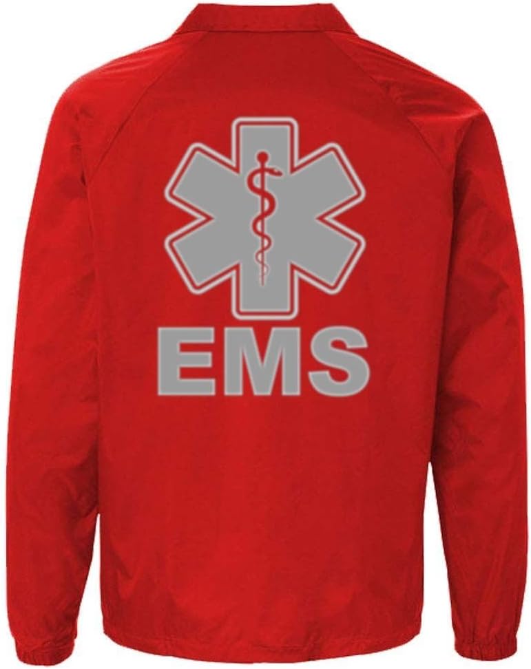 Service and First Responders EMS Coach Jackets Event Staff Men’s and Women’s Cosplay Windbreaker (US, Alpha, XX-Large, Regular, Regular, EMS - Red Ver. 1 with High Visibility Logos)