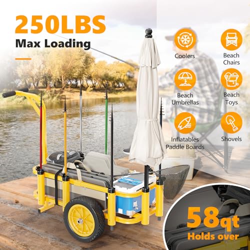 Bonnlo Carrinho de pesca de praia, carrinho de praia com pneus grandes sem ar de 30 cm, reboque de p