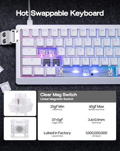 Image of EPOMAKER HE68 Lite Hall Effect Gaming Keyboard, 8k Polling & 128K Scan Rate, 0.01mm Adjustable Trigger, 0.125ms Latency, 5-Layer Sound-Dampened, Snap Key, SOCD, A-RGB, Wired, Mac Software (White)
