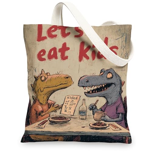 Divertidas bolsas de lona con diseño de dinosaurios de dibujos animados, bolsas de compras ligeras y reutilizables para playa, gimnasio, viajes, Varios colores, 13x15 Inch