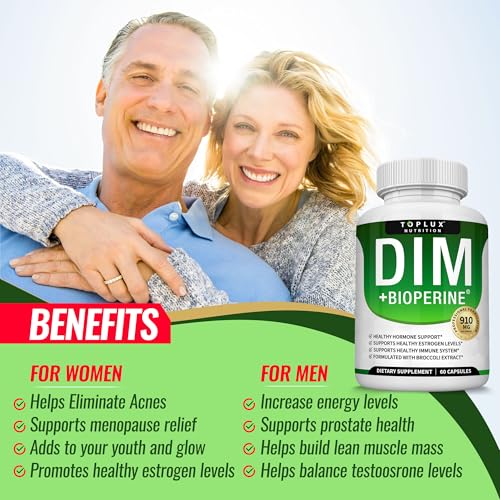 Dim Supplement 910 mg Plus BioPerine Complex - Diindolylmethane to Support Hormone Balance and Estrogen Metabolism, Helps with Menopause Acne PCOS Better Skin Bodybuilding, for Men Women, 60 Capsules - Image 6
