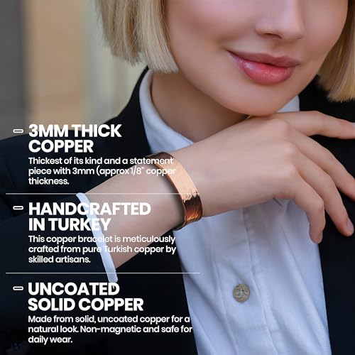 DEMMEX 3mm Thick Copper Bracelet for Men & Women – 100% Pure Solid Turkish Copper Cuff Bangle, Heavy-Gauge & Uncoated, Non-Magnetic – 1/8" Thickness, Thickest of Its Kind4