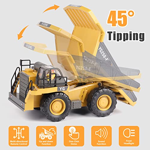 Prepop Rc Dump Truck Toy For Kids, Remote Control Construction Toys Vehicle With Metal Bed And Light/Music, Birthday Gifts Ideas For Boys Age 6 7 8 9 10 Year Old And Up #TOP2