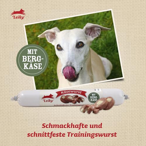 Leiky Käsewurst mit Bergkäse für Hunde, 28 x 100 g – schnittfeste Trainingswurst