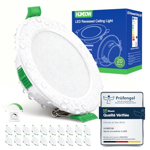 HOMEOW Lot de 20 Spot LED Encastrable Dimmable 5W, Spot LED Encastrable 68mm - 80mm Découpe, Blanc Chaud 2700K Blanc Neutre 4000K Blanc Froid 6000K Réglable Spot Salle...