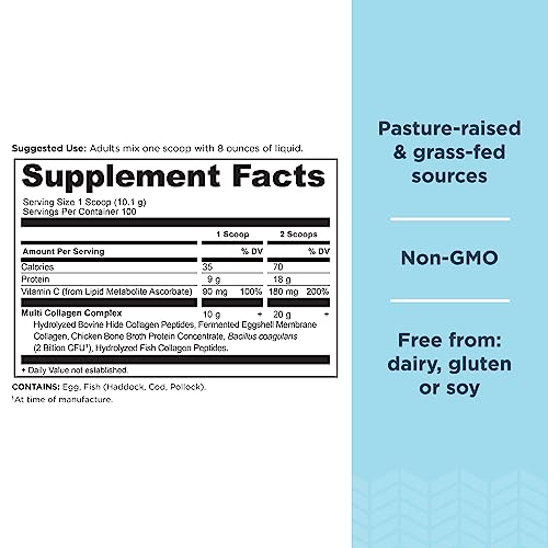 Image of Ancient Nutrition Hydrolyzed Multi Collagen Peptides Powder, Unflavored | Vitamin C, Probiotics, Grass-Fed Hydrolyzed Collagen, Supports Skin, Hair, Nails, Joints, Gut Health, 100 Servings