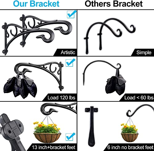 Hanging Basket Bracket, Heavy Duty Artistic Garden Hook (13 Inches/2 Pack) Thicker More Durable Rust-Resistant - Image 3
