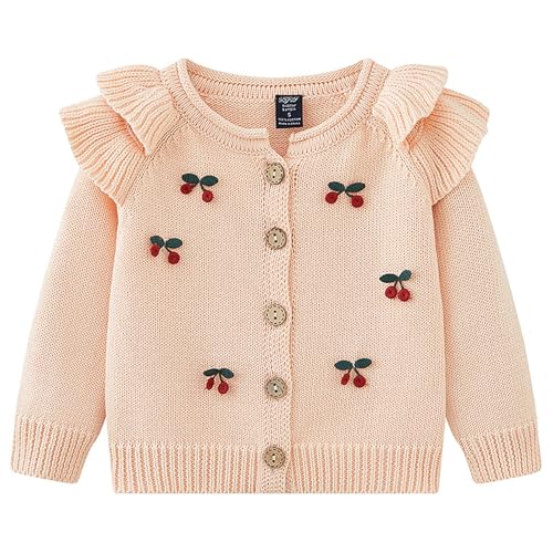 Casual Warm Coat for Kids Girl's Printed Sweater Tops Cherry Embroidery Knit Cardigan Knitted Down Jacket Coat Tops