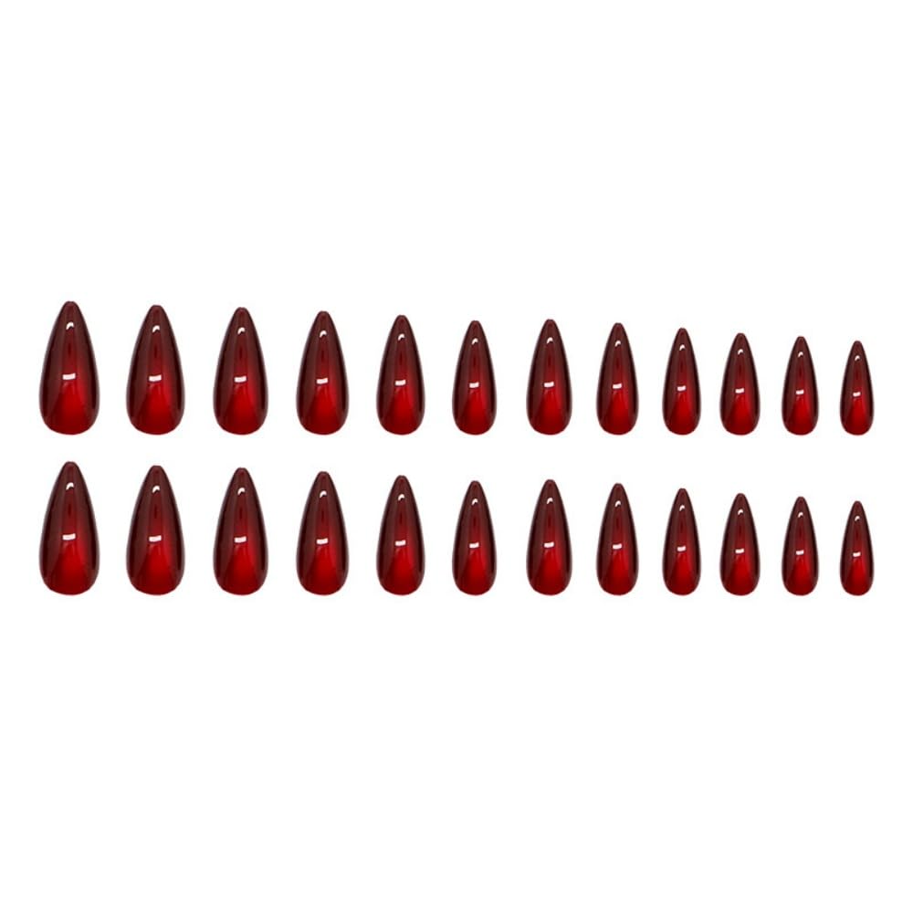 JUSTOTRY 24 Pcs Dark Red Cat Eye Almond False Nails Short,Burgundy Press on Nails Pattern,Glossy Fake Nail Medium for Nail Art,Cateye French Oval Stick on Nail for Women Gifts - Image 4