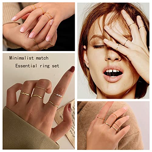 WFYOU 10 Pcs 1-2mm 18K Gold Plated Simple Rings for Women Band Knuckle Stacking Midi Rings Elegant Classic Minimalist Rings Comfort Fit3
