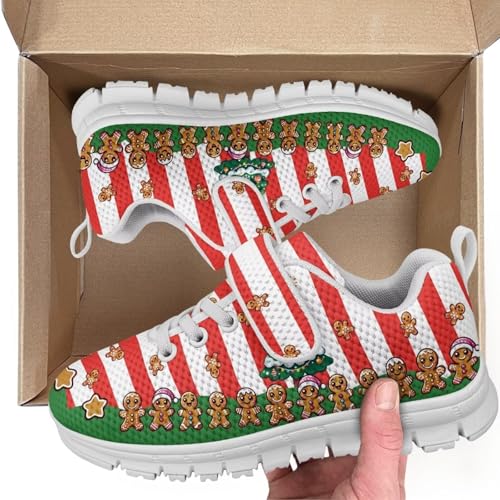 Boys Girls Sneakers Kids Lightweight Breathable Strap Athletic Running Shoes for Little Kid/Big Kid Christmas Gingerbread America Flag White Sole2