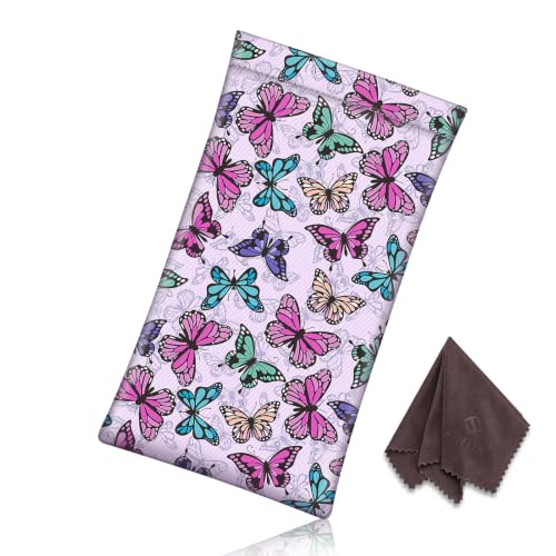 Image of FINTIE Soft Eyeglasses Case with Cleaning Cloth, Portable Squeeze Top Vegan Leather Glasses Pouch, Sunglasses Eyewear Bag