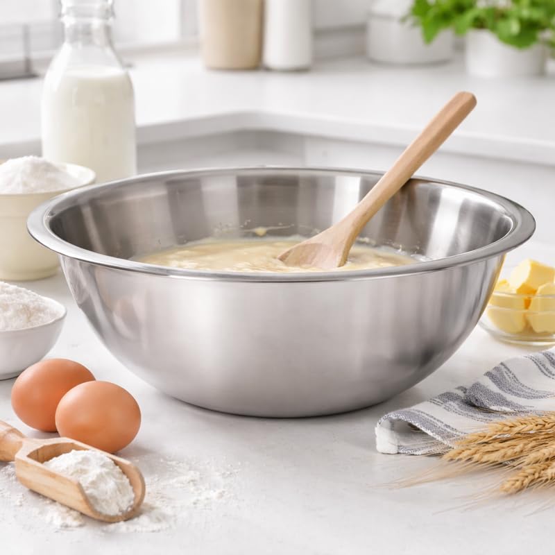 Image of KMW Stainless Steel Mixing Bowl Regular 5 Qt (4.75 litres) | with Comfortable Grip | Stainless Steel Build (Set of 2 Bowls)