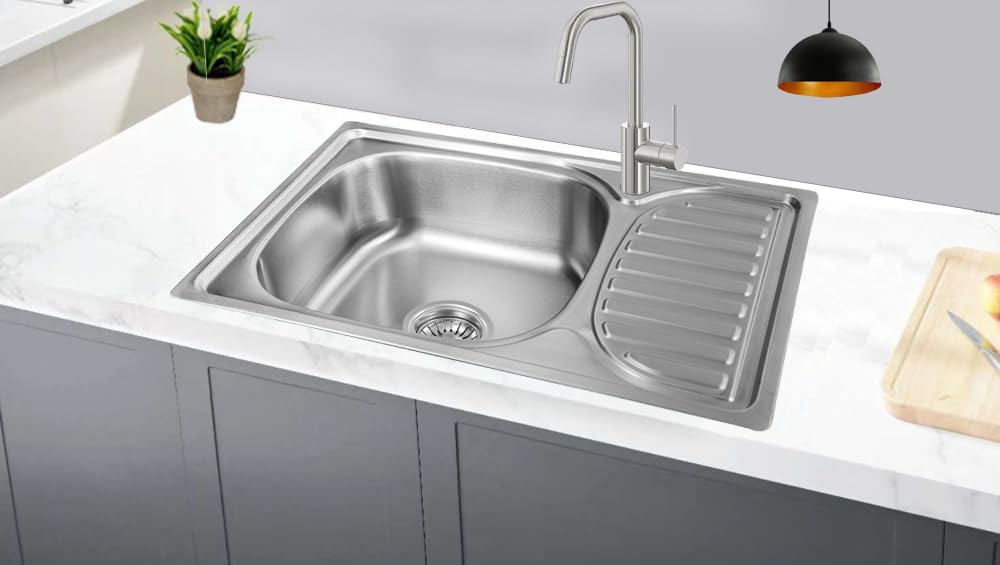 66 x 42 x 18, lavello da cucina, in acciaio inox 304, spessore del materiale: 0,8 mm, lavello, lavello, lavello da incasso, rettangolare, 1 vasca, piccola cucina (superficie inclinata a