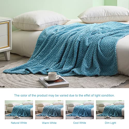 Exclusivo Mezcla Large Flannel Fleece Throw Blanket, 50X70 Inches Soft Jacquard Weave Leaves Pattern Blanket For Couch, Cozy, Warm, Lightweight And Decorative Slate Blue Blanket #TOP2