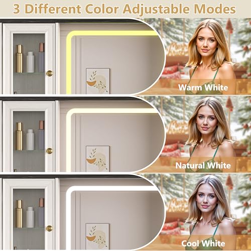 Image of Makeup Vanity Desk with Mirror and Lights, Farmhouse Vanity Table Set with 6 Drawer&Charging Station, Makeup Table with RGB Cabinets, White Vanity with Lighted Mirror for Girls Women, 3 Light Modes
