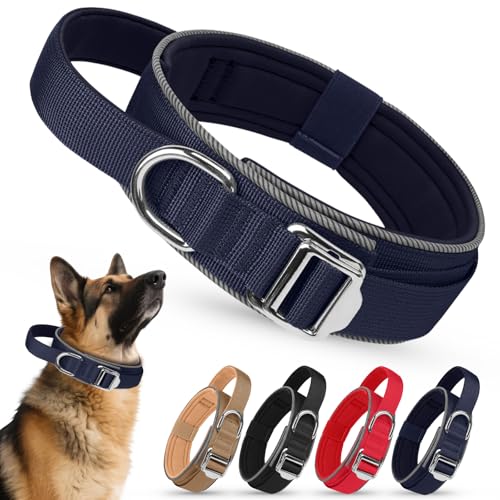 AKOFIC Collare Tattico Cane Riflettente con Maniglia di Comando, Imbottito Collare per Cani Militare in Nylon con Fibbia in Metallo per Cani di Taglia Media e Grande Addestramento
