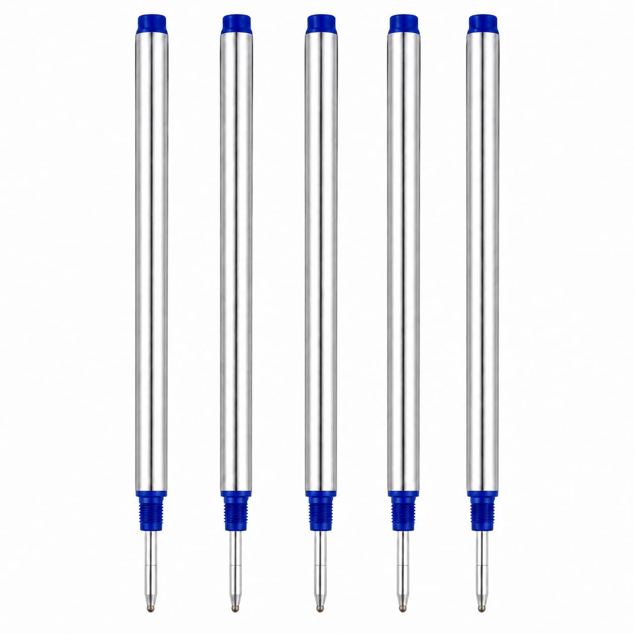 5 Pack Rollerball Pen Refills Compatible with Mont Blanc Rollerball Pens – Blue Ink Refills, 0.5mm Fine Tip, Threaded Rollerball Design, Smooth Writing Replacement Refills (Blue)