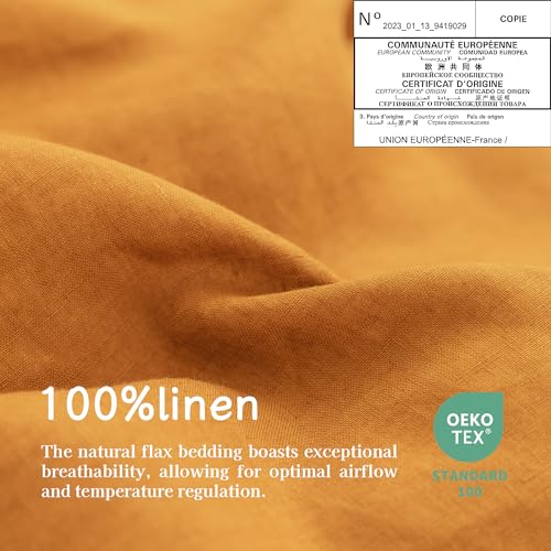 EVERLY Linen Sheets Set Twin Size,100% French Pure Linen Sheets Set,3Pieces (1Flat Sheet,1Fitted Sheet,1Pillowcase) Suitable for Hot Sleepers, Stonewash Deep Pocket Natural Bedding Set-Caramel