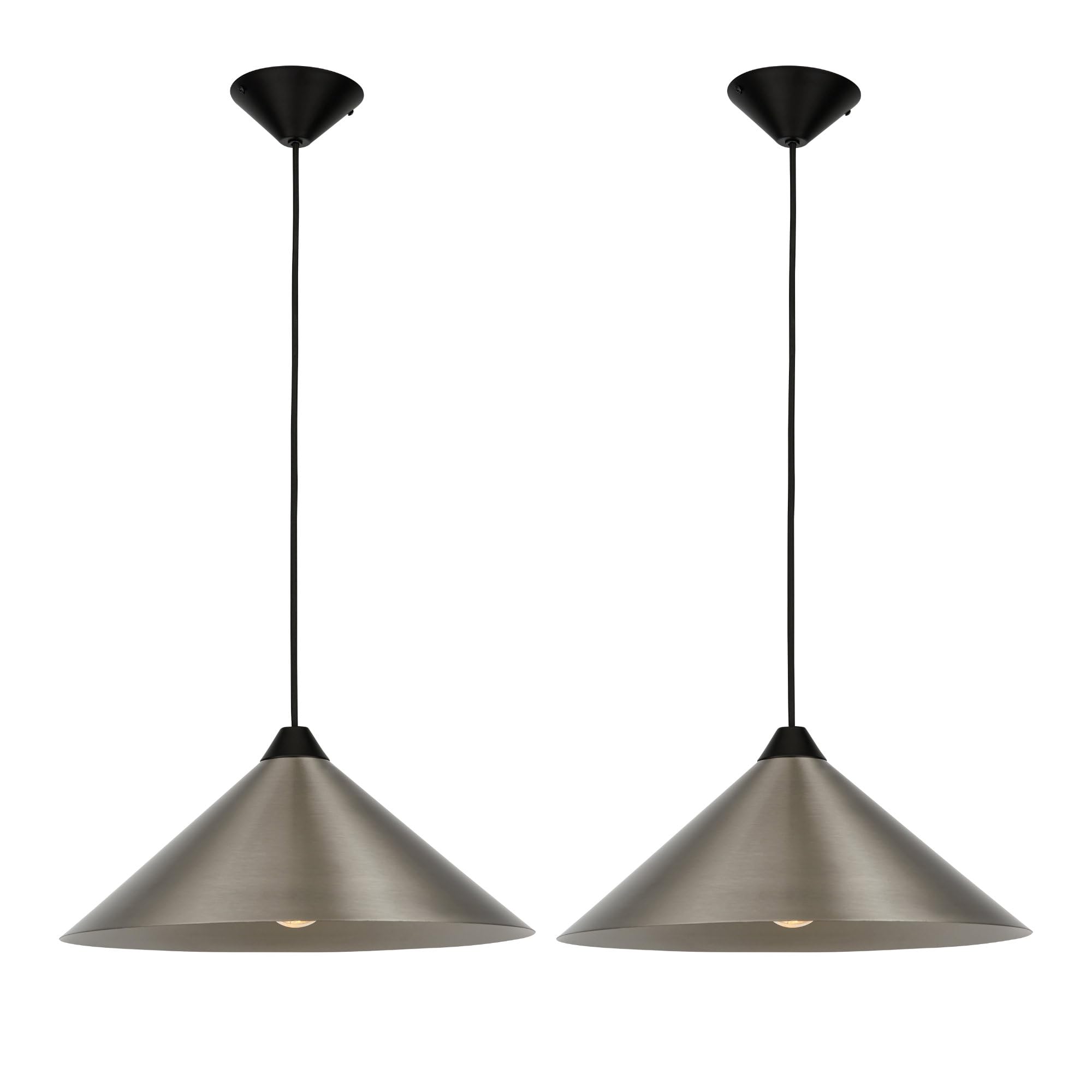 firstchoicelighting Set of 2 Brushed Chrome Ceiling Pendant Lights, Modern Kitchen Dining Island Lighting, Diameter 40cm, Height Adjustable