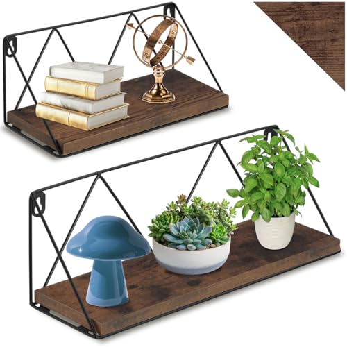 tectake® Lot de 2 Étagère Murale Style Industriel, Étagères suspendues, Decoration Maison Decoration Chambre Cuisine Salon Bureau, Etagere Murale, 33.5 x...