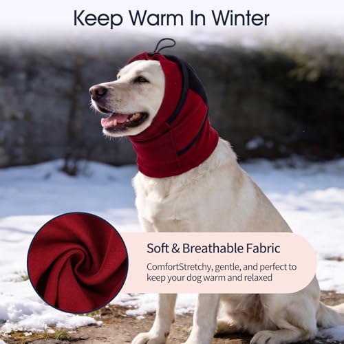 Image of IECOii Small Ear Wrap Dog Ear Cover for Noise Protecion(Red,Small) | Doggie Calming Hoodie for Anxiety Relief in Thunder Firework Breathable Soft No Shake Adjustable Patches for Dogs Hematoma