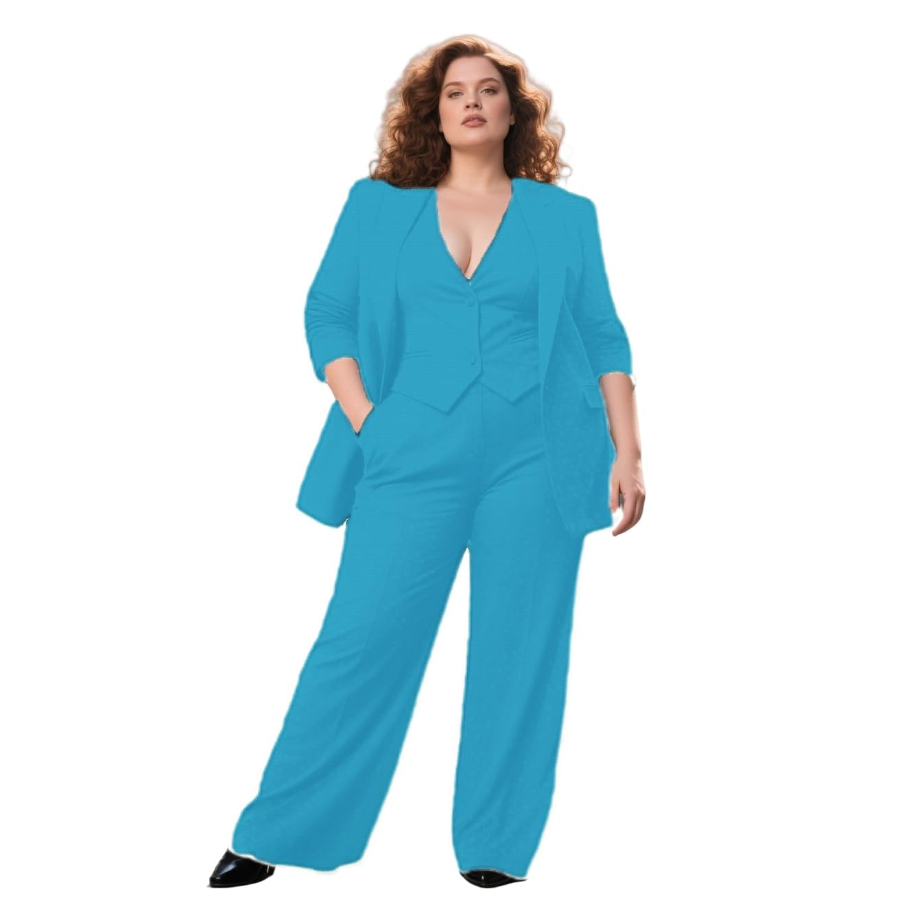 Plus Size Womens 3 Piece Outfits Blazer Vest Pants Tuxedos Business Casual Office Work