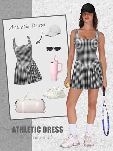 Image of NIASHOT Athletic Dress for Women with Shorts Sleeveless Womens Golf Dress | Pleated skirt with shorts, Vacation dresses, Graduation dresses, Pilates fashion clothing, Country concert outfits for women