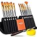 Produktbild Rock Ninja 15Pcs Künstler Pinsel Set mit Pop-Up Tragetasche mit freiem Palettenmesser und Schwämmen für Acryl, Öl, Aquarell, kreative Körperfarbe und Gouache Malerei (Glänzend schwarz)