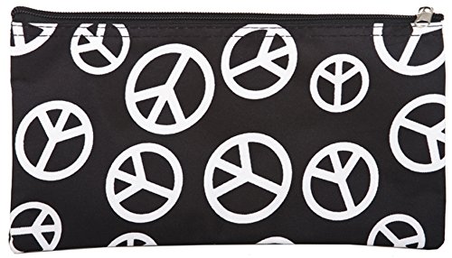 World Traveler Black and White Peace Sign Makeup Brush Bag 10-inch